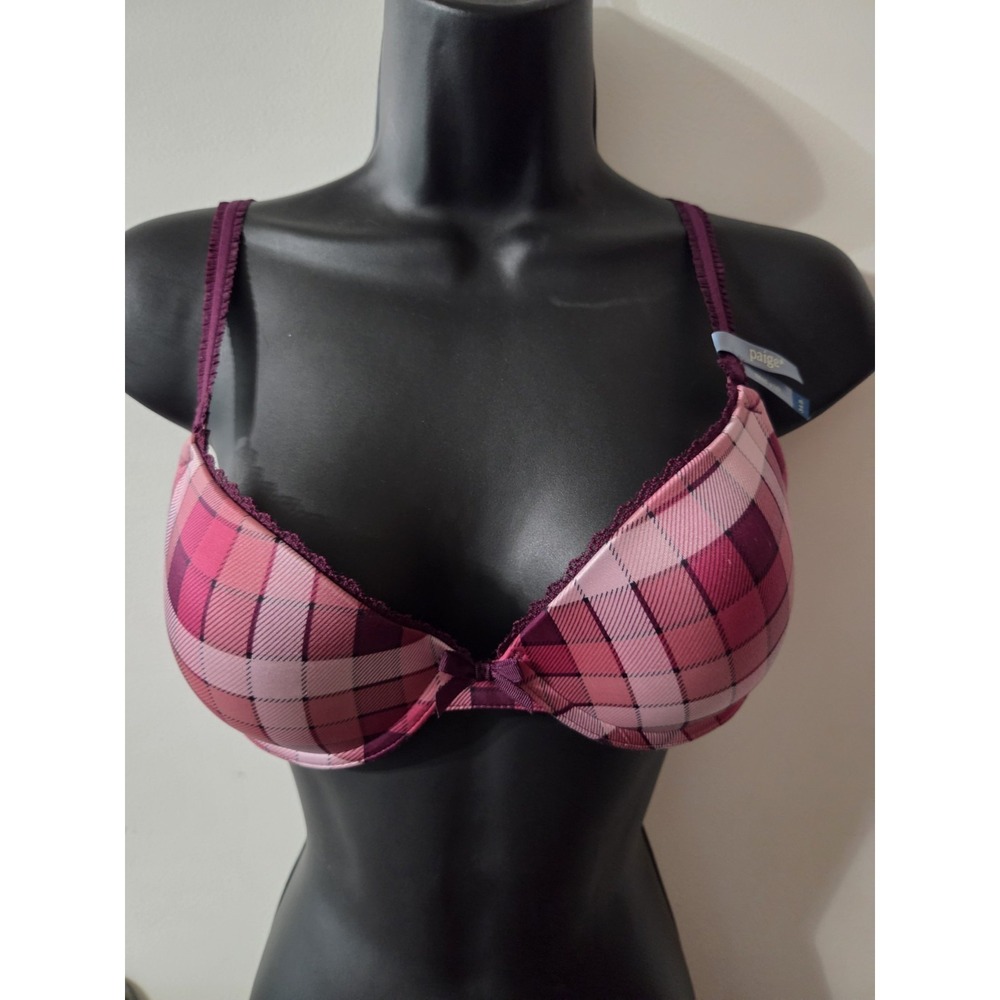 Aerie Lightly Lined Underwire Plaid Burgandy Demi Bra 34B New With Tags